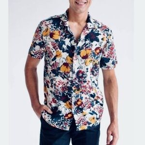Denim & Flower x Ricky Singh-Men’s Floral Short Sleeve Button Down Shirt Size M